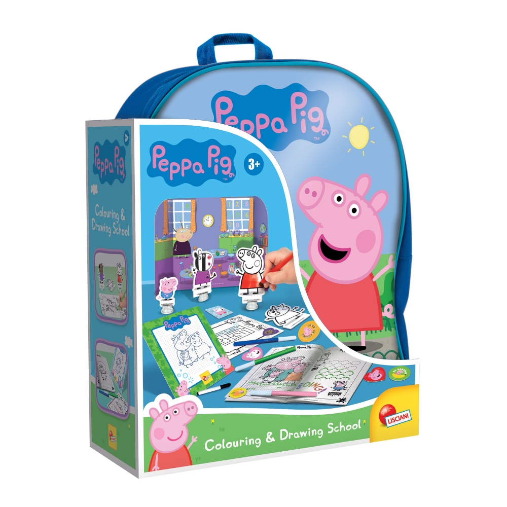 Set creativ, Lisciani, Peppa Pig, ghiozdan 2 în 1 cu set de desen