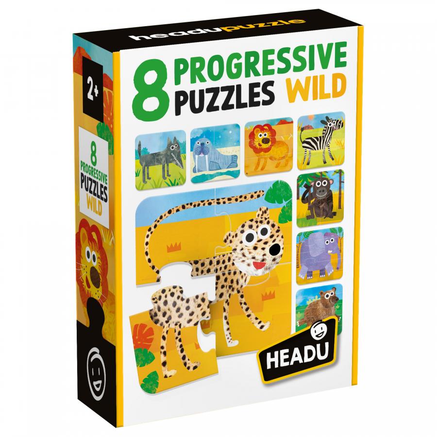 Puzzle progresiv, Headu, Natura salbatica 8 in 1, 28 piese