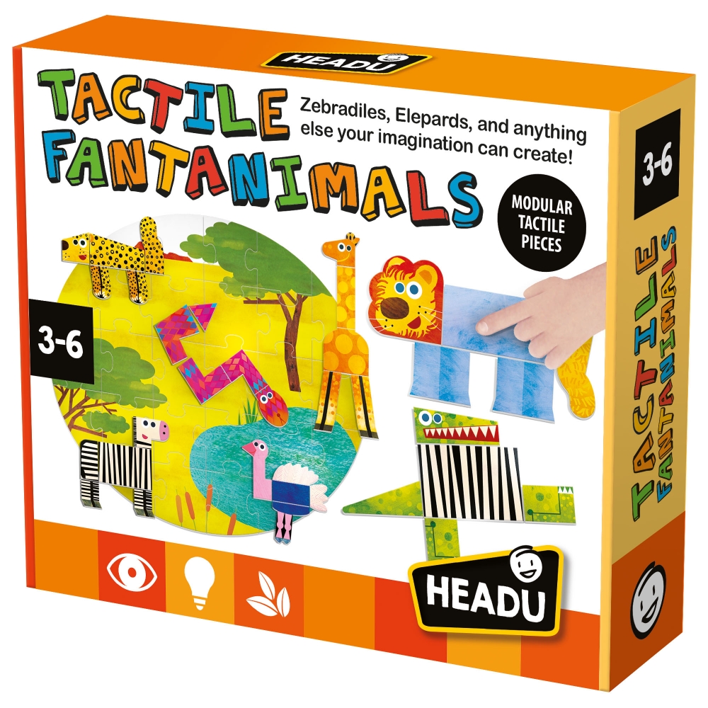 Puzzle educativ, Headu, Animale tactile, 40 piese
