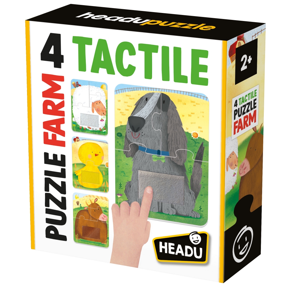 Puzzle educativ, Headu, Fermă 4 puzzle-uri tactile, 14 piese
