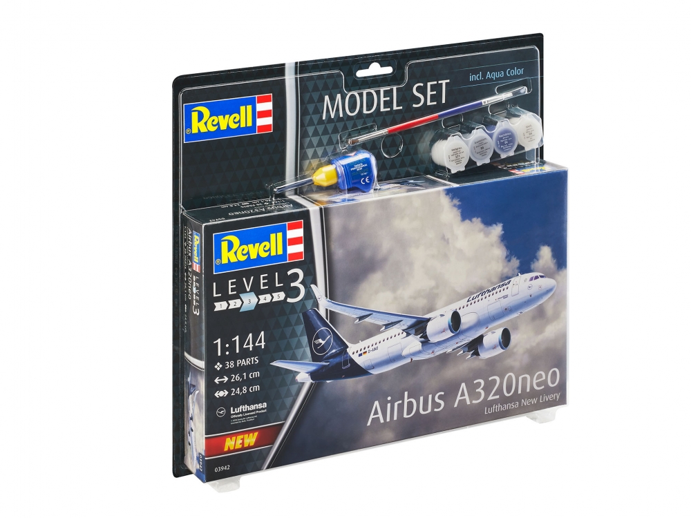 Machetă de asamblare, Revell, avion Airbus A320neo Lufthansa, 38 de piese