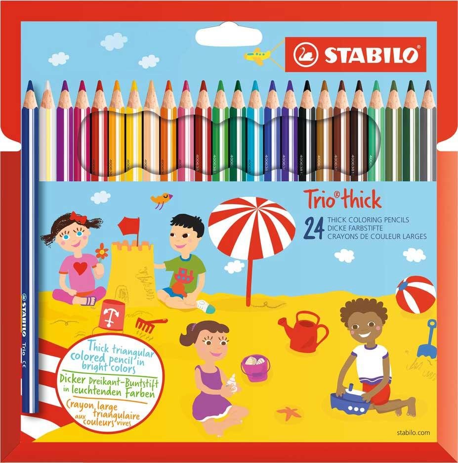 Creioane colorate Stabilo Trio® thick, 4.2 mm, 24 culori / set, etui carton
