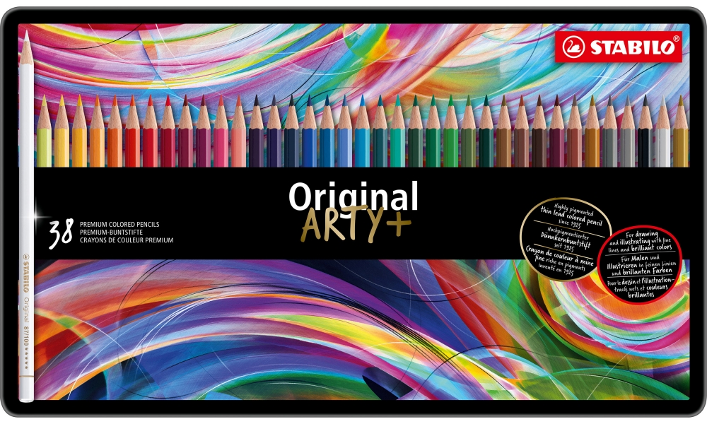 Set creioane colorate, Stabilo, Arty Original metal box, 38 culori