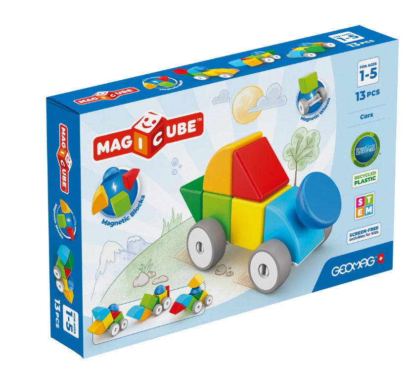 Constructor magnetic, Geomag, Magicube, Cărucioare, 13 piese