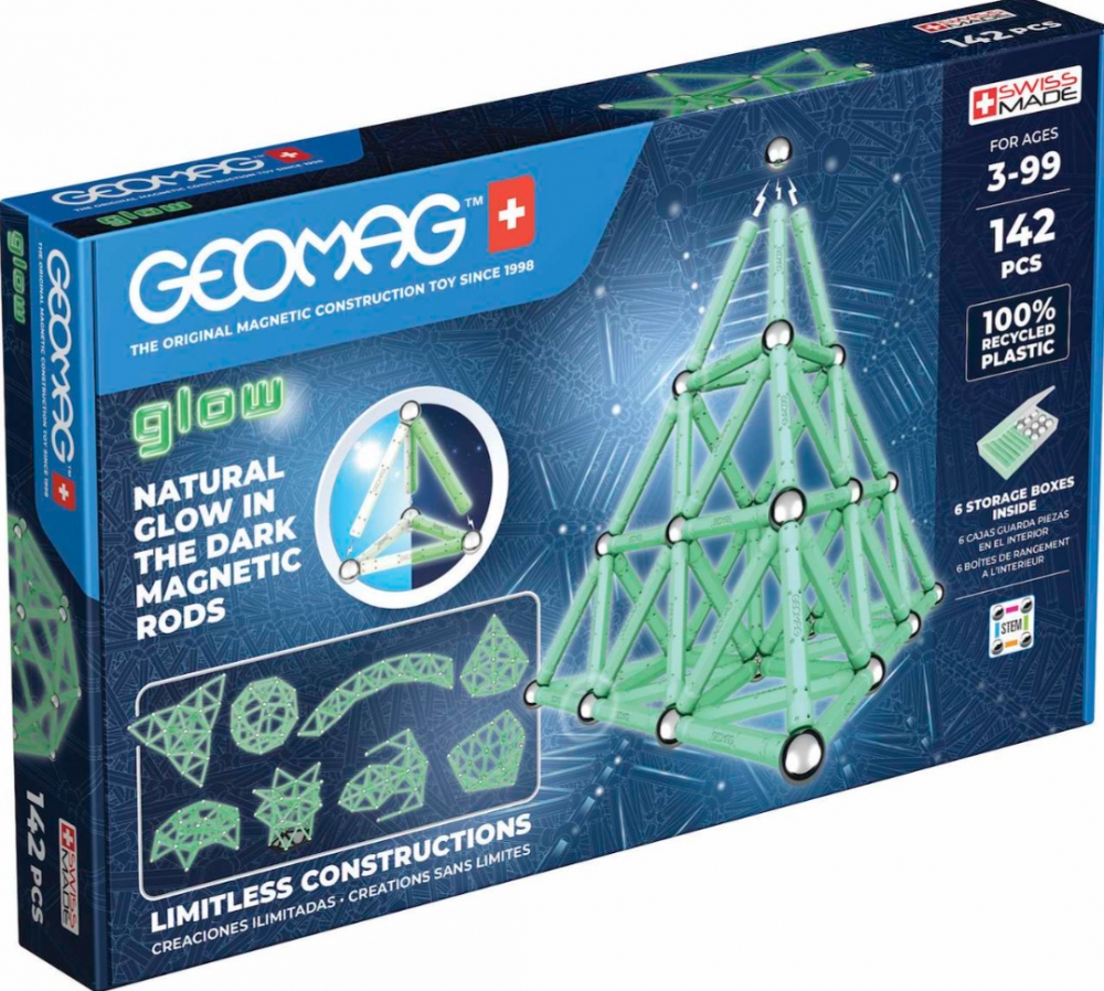 Constructor magnetic, Geomag, Luminos, 142 piese