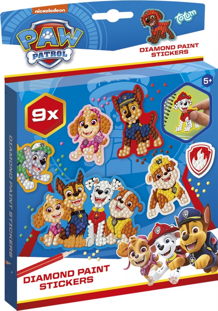 Set creativ, Totum, Paw Patrol, Autocolante pentru pictura cu diamant, 9 piese