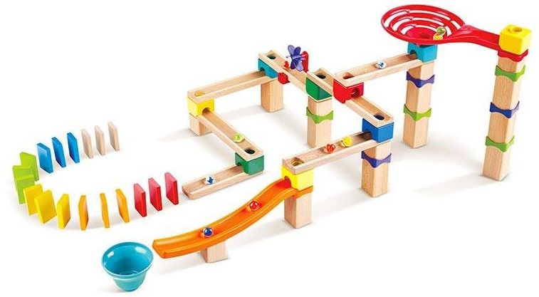 Set de jocuri din lemn, Hape, Domino, Pista de curse, 81 de piese