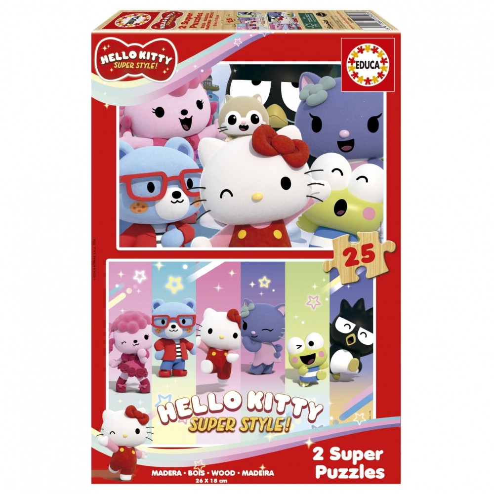 Puzzle din lemn, Educa, Hello Kitty Super style 2 în 1, 2x25 piese
