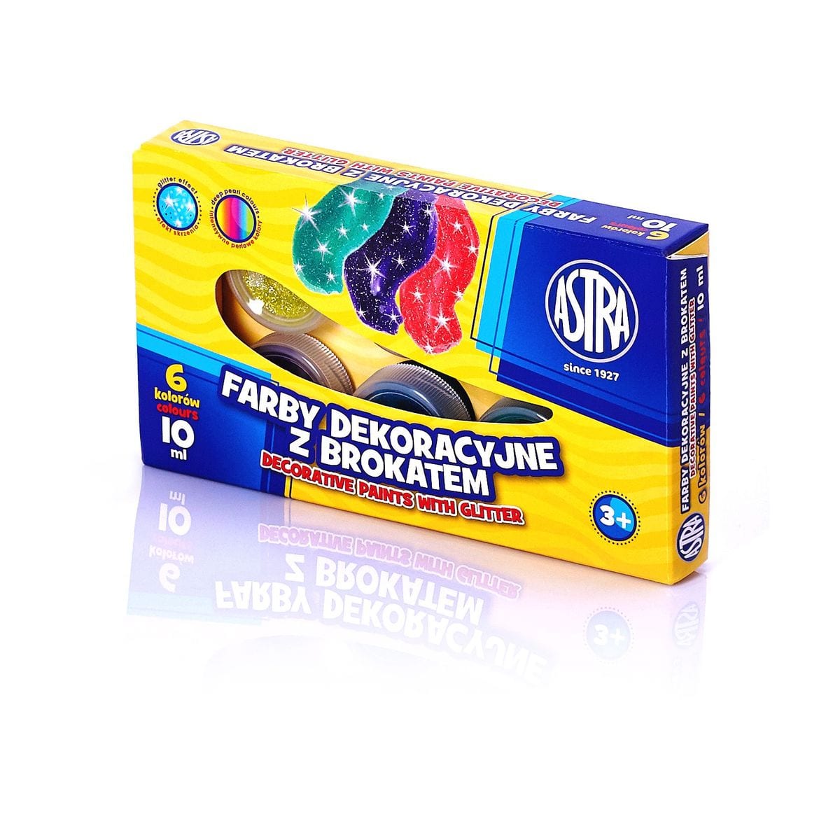 Set de vopsele tempera, Astra, 6 culori cu sclipici, 10 ml.