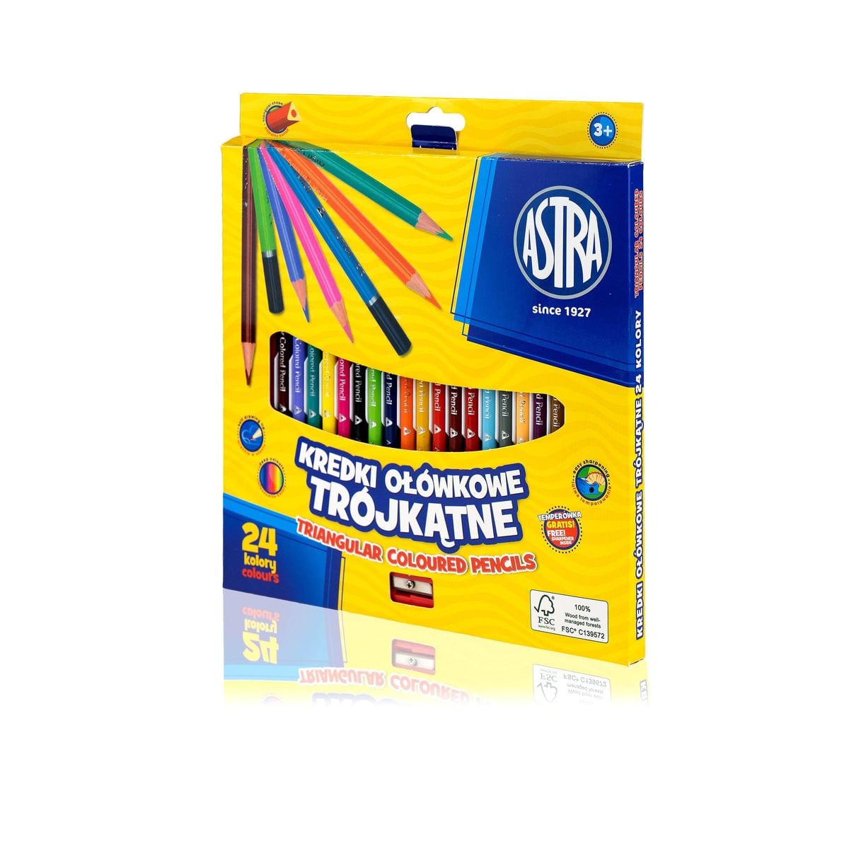 Set creioane colorate, Astra, triunghiulare, 24 de culori cu ascuțitoare
