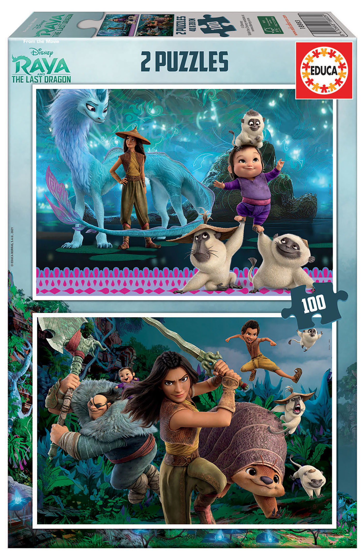 Puzzle, Educa, Disney, Paradisul și Ultimul Dragon, 2 x 100 piese