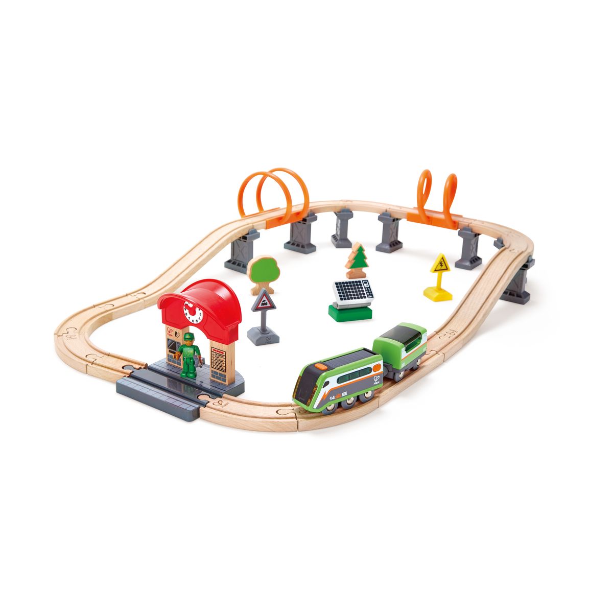 Set de trenuri, Hape, Trenul Energetic, 37 de piese