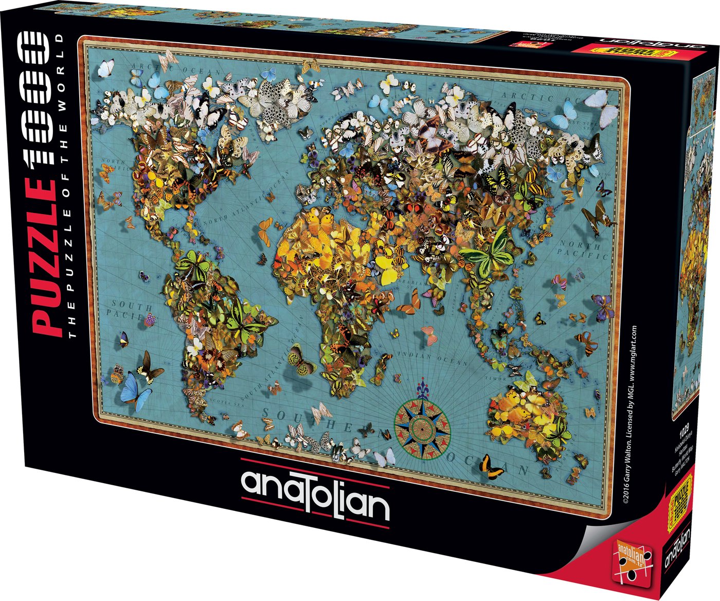 Puzzle, Anatolian, World Map with Butterflies, 1000 pieces