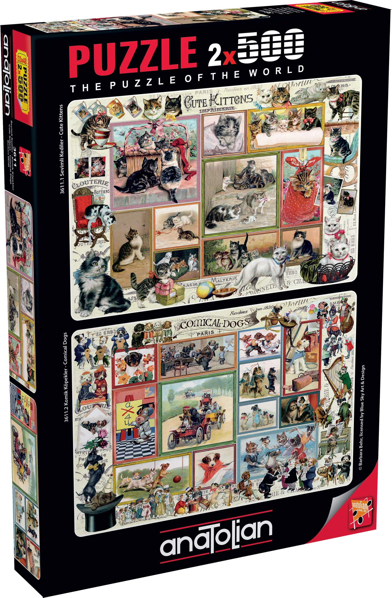 Puzzle, Anatolian, Benzi desenate cu pisoi și căței, 2 buc, 500 piese